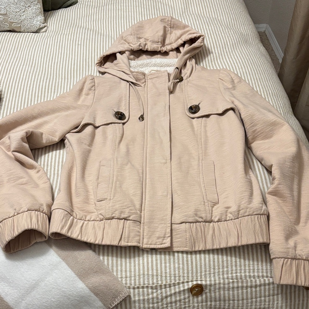 Women's Beige Utility Jacket with Hood